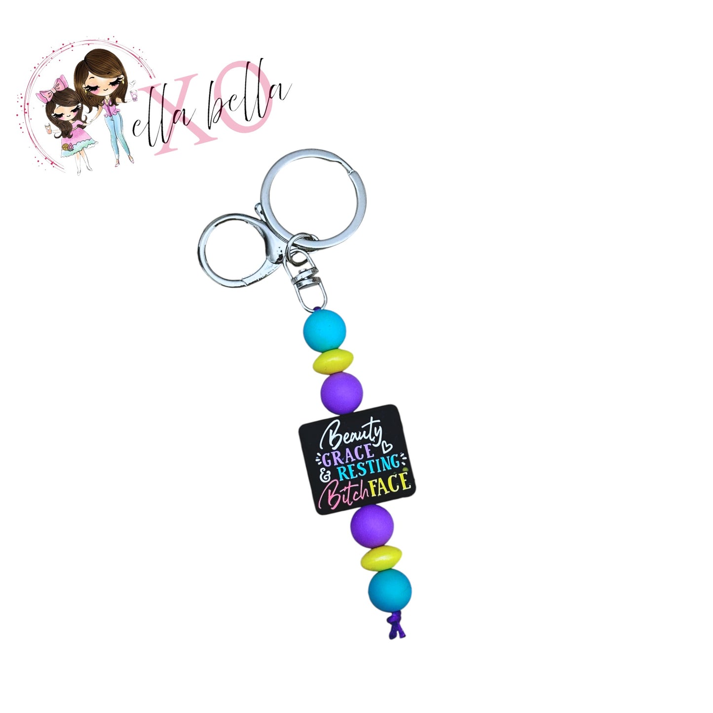 Beauty, Grace, Resting Bitch Face Beaded Keychain/Charm