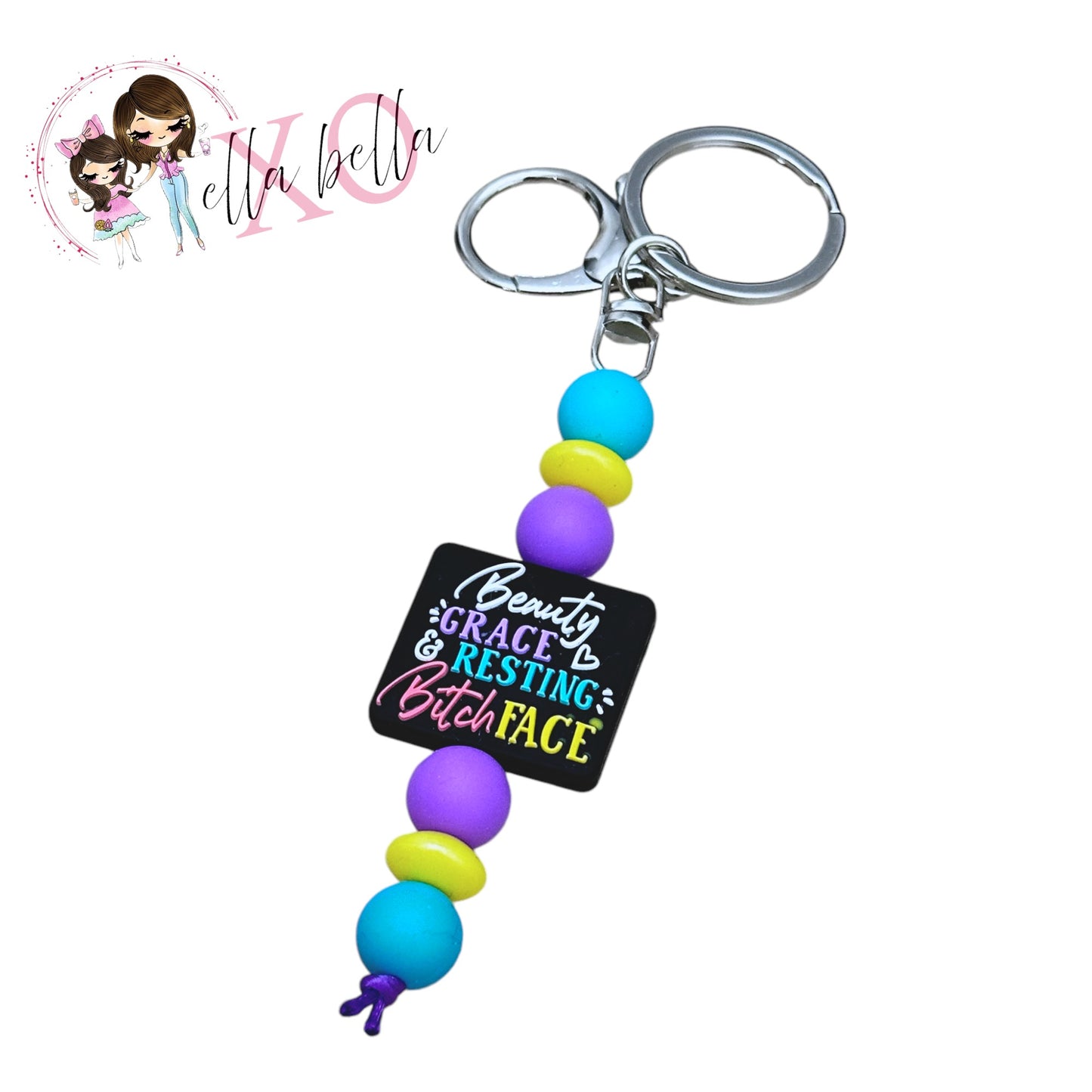 Beauty, Grace, Resting Bitch Face Beaded Keychain/Charm