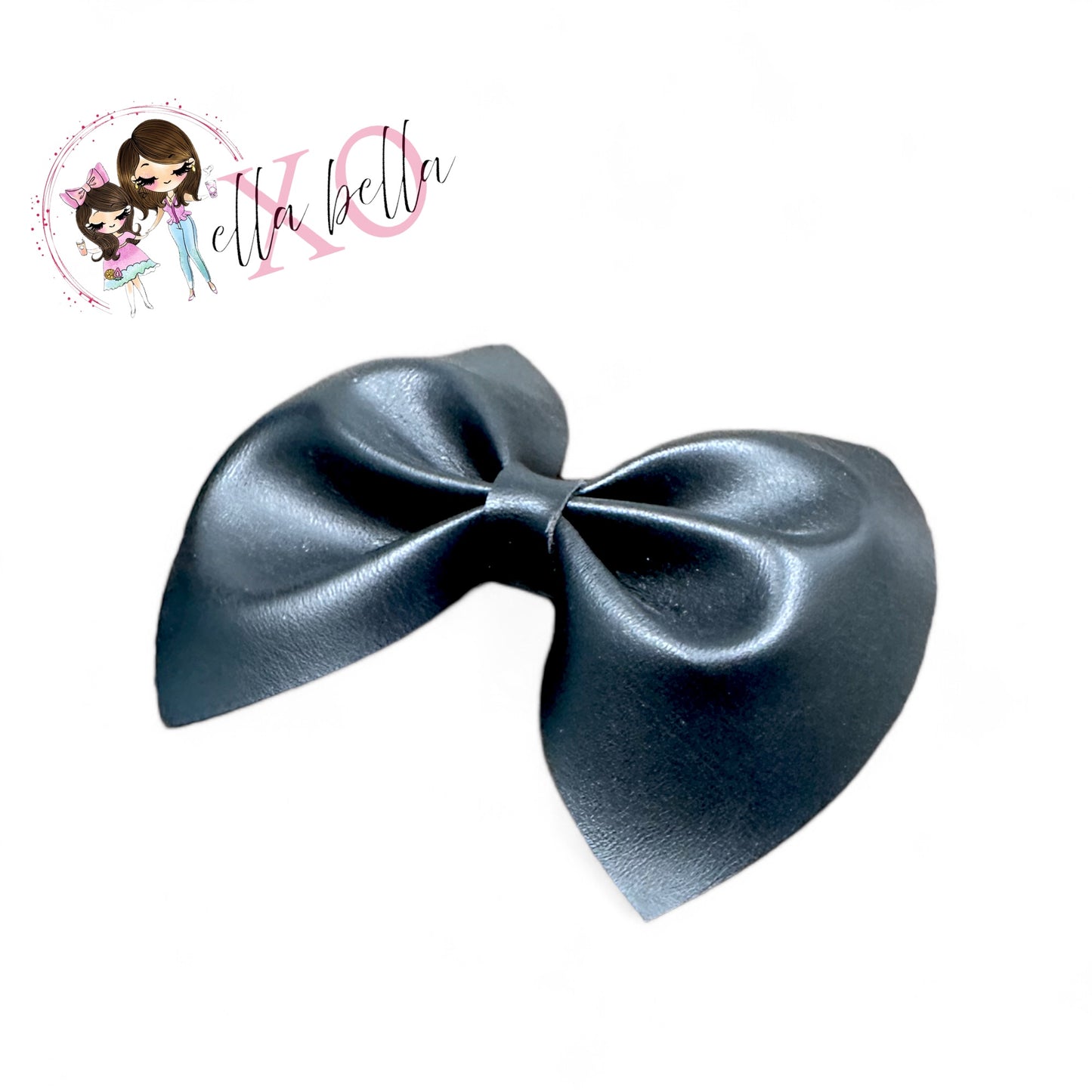 Black Faux Leather Bow