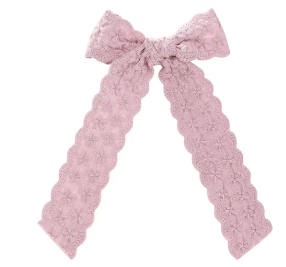 Pink Mauve Scalloped Long Tail Hair Bow