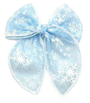 Ice Blue Snowflake Tulle Bow