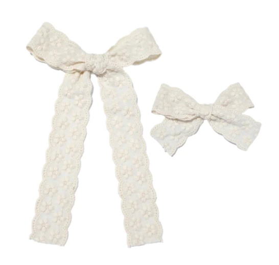 Cream Embroidered Floral Hair Bow