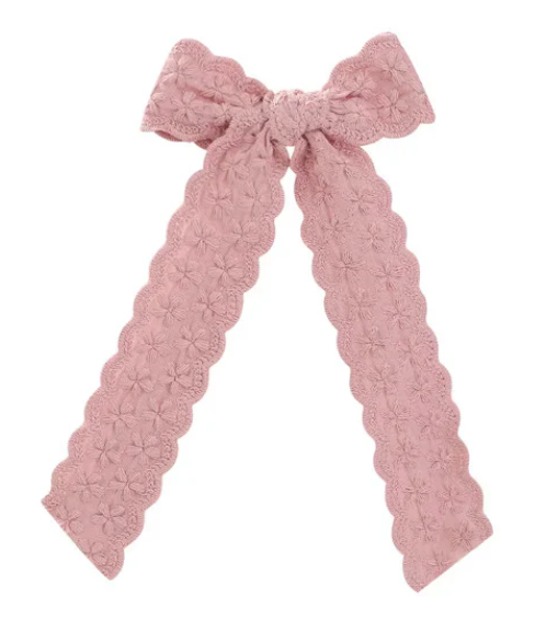 Dusty Rose Scalloped Long Tail Hair Bow