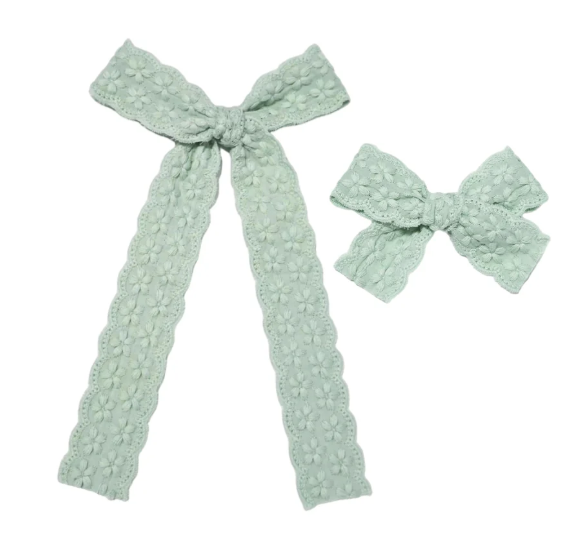 Green Embroidered Floral Hair Bow