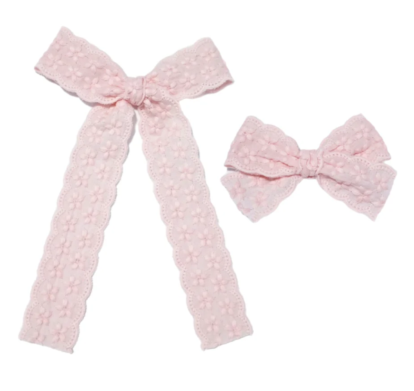 Pink Embroidered Floral Hair Bow