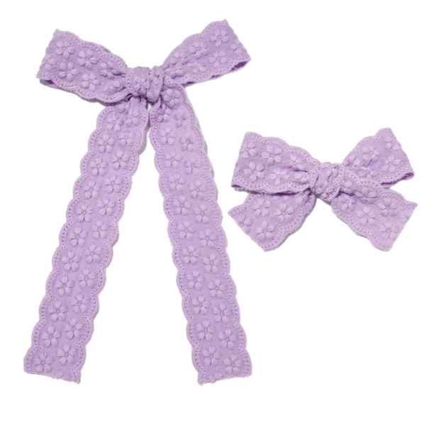 Purple Embroidered Floral Hair Bow