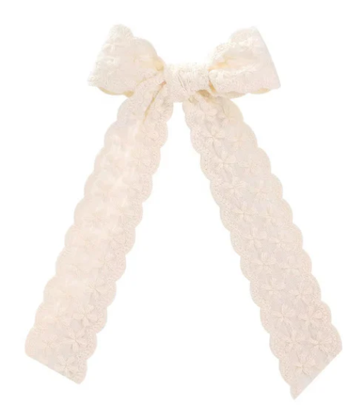 Cream Scalloped Long Tail Hair Bow