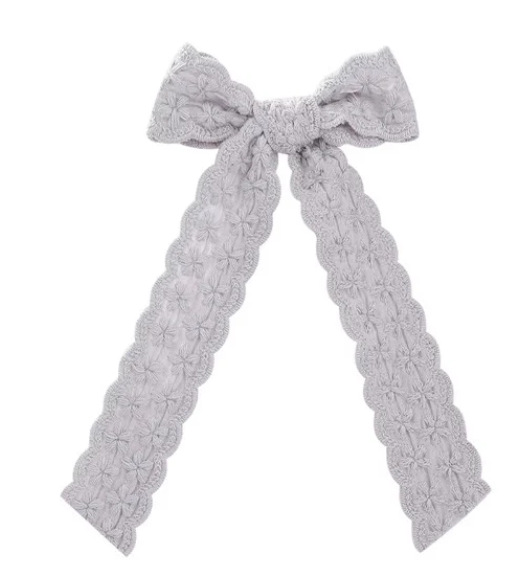 Grey Scalloped Long Tail Hair Bow
