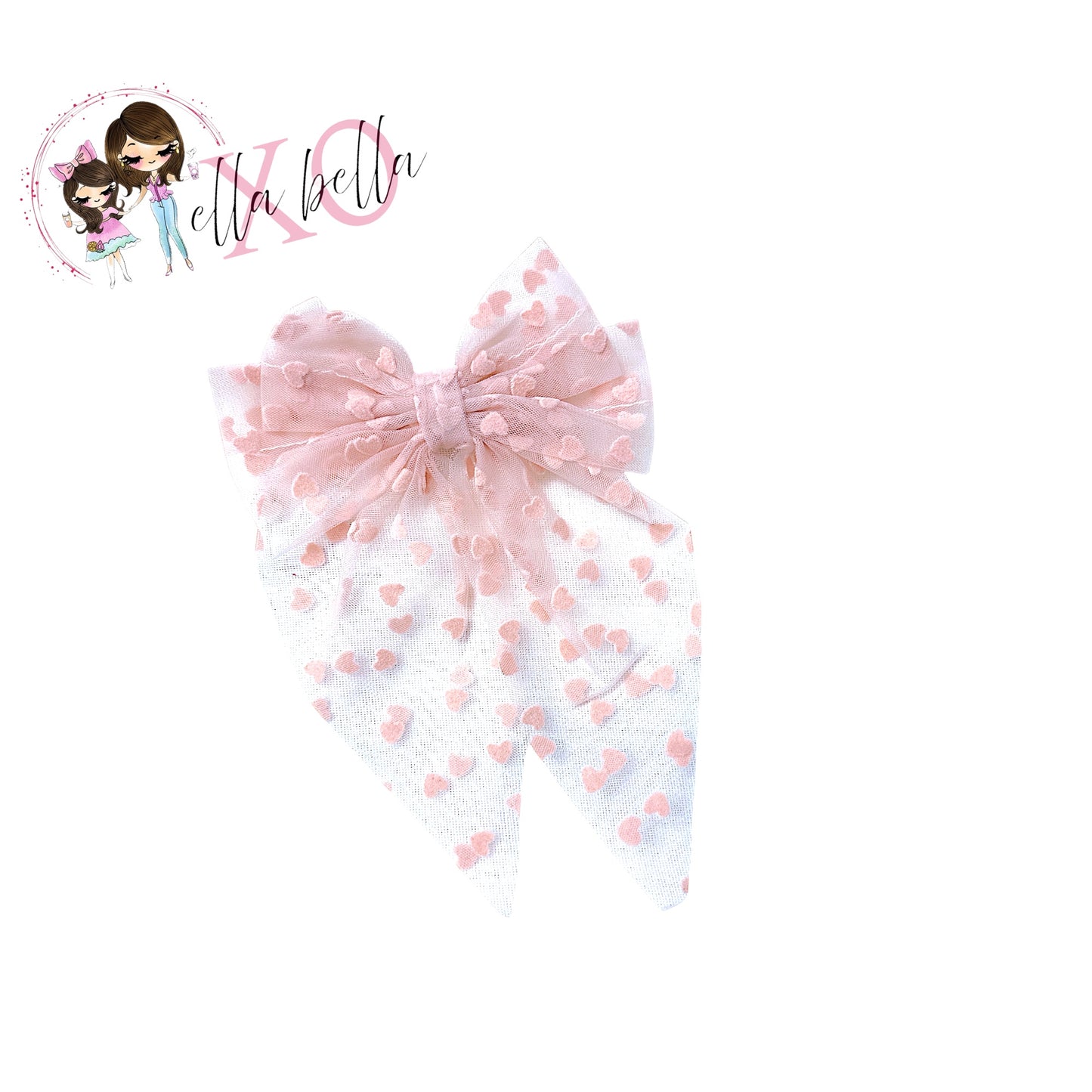 Pink & White Heart Tulle Bow