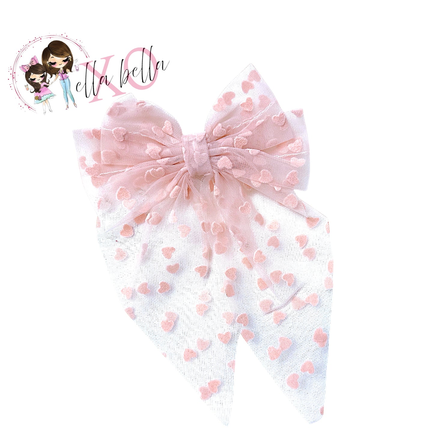 Pink & White Heart Tulle Bow