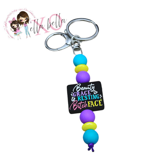 Beauty, Grace, Resting Bitch Face Beaded Keychain/Charm