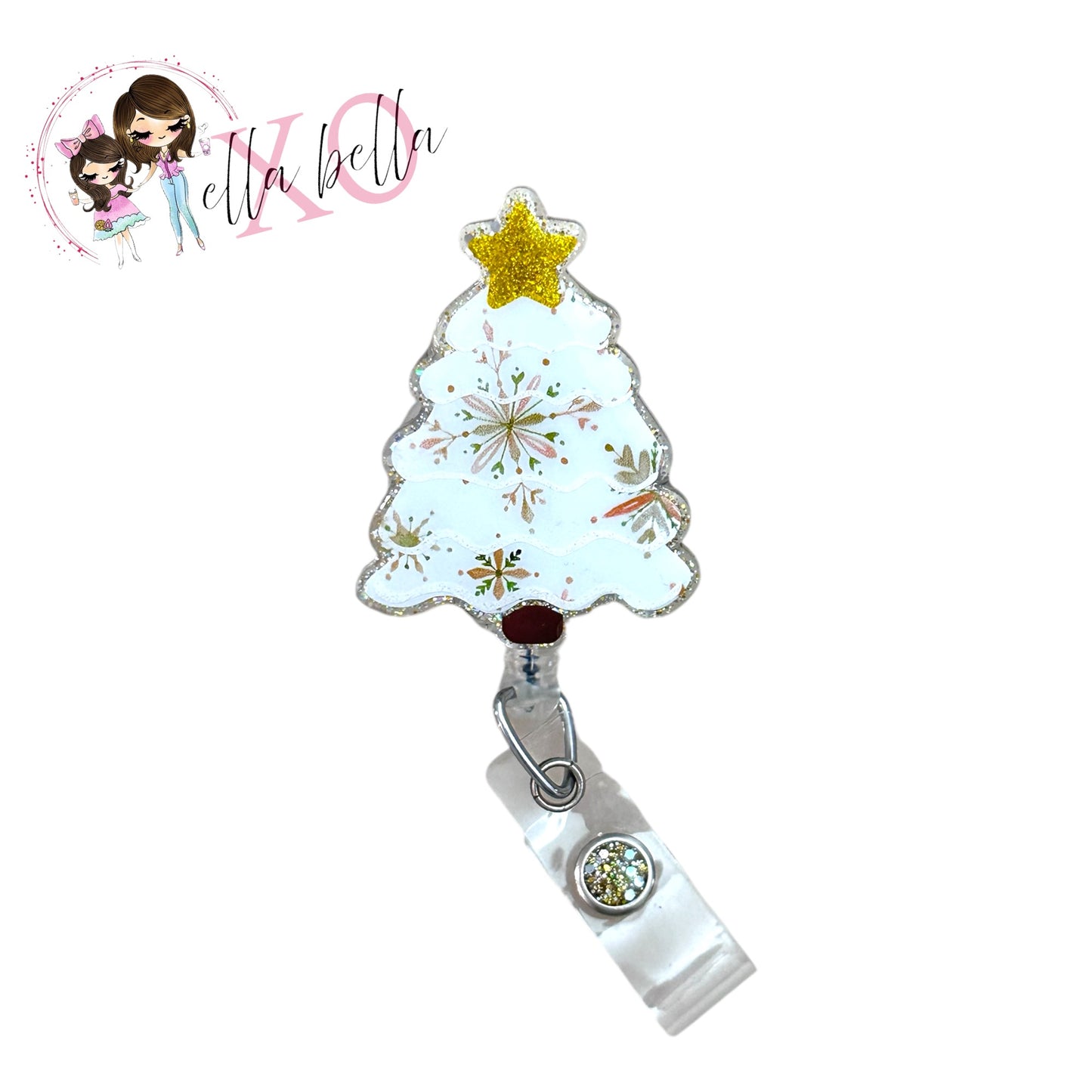 White Christmas Tree Badge Reel