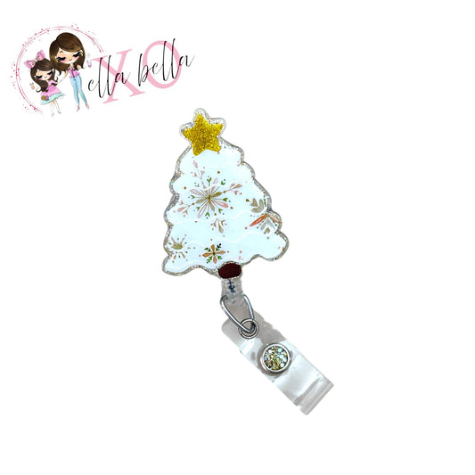 White Christmas Tree Badge Reel