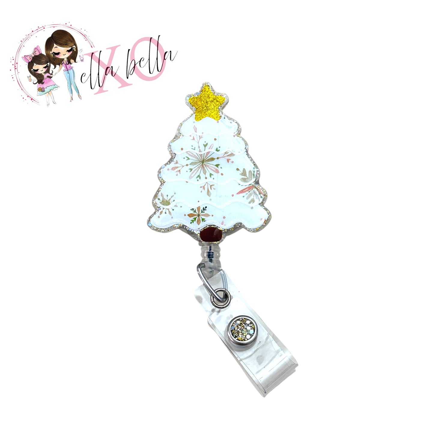 White Christmas Tree Badge Reel