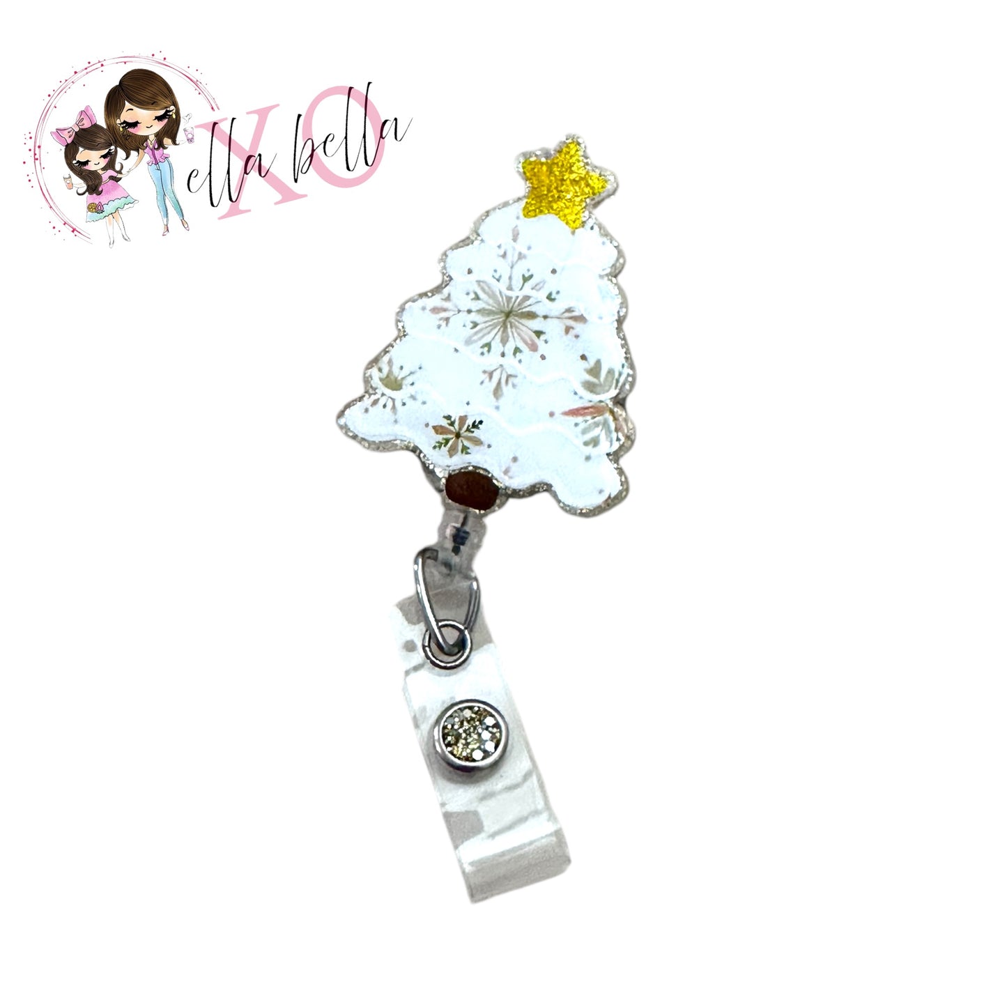 White Christmas Tree Badge Reel