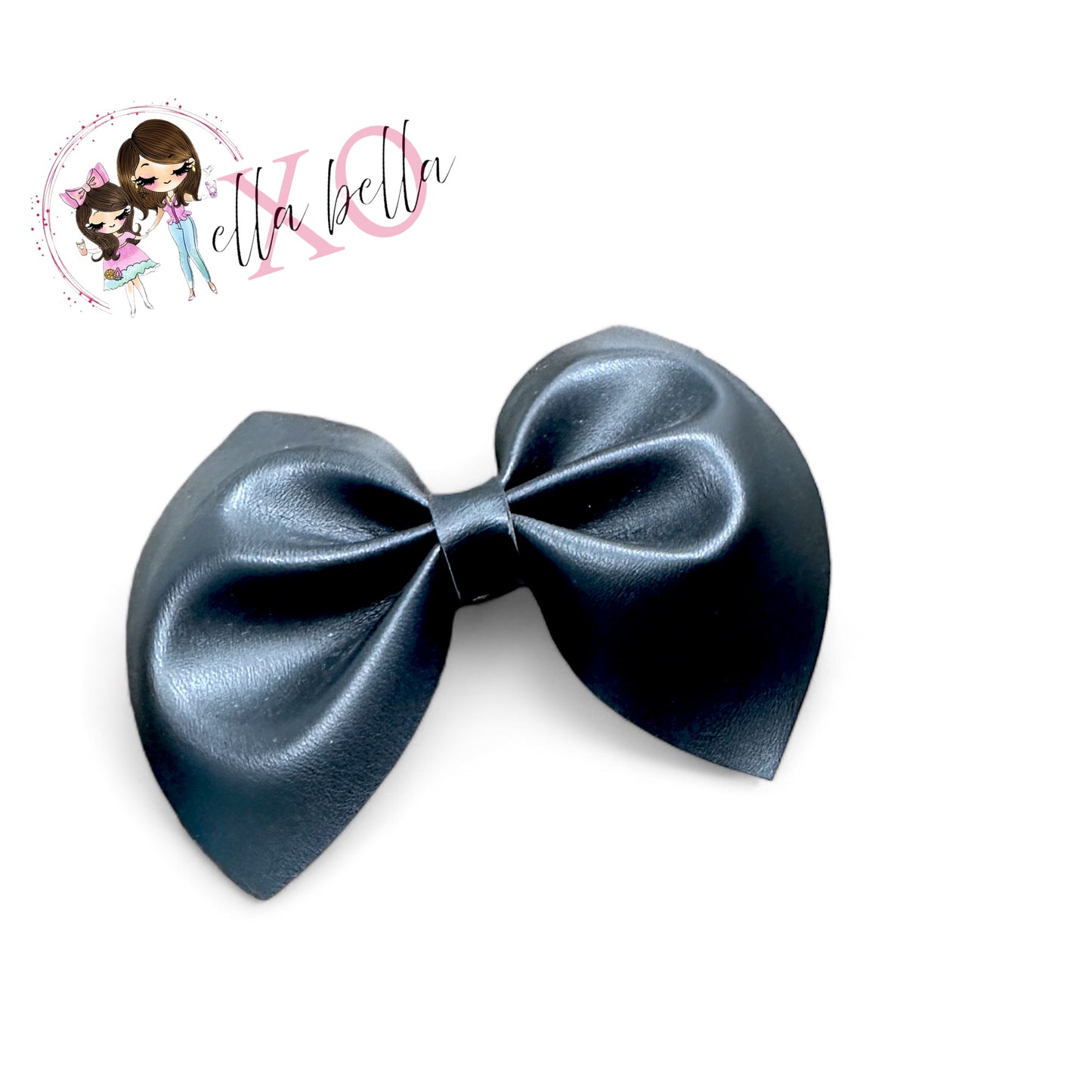 Black Faux Leather Bow