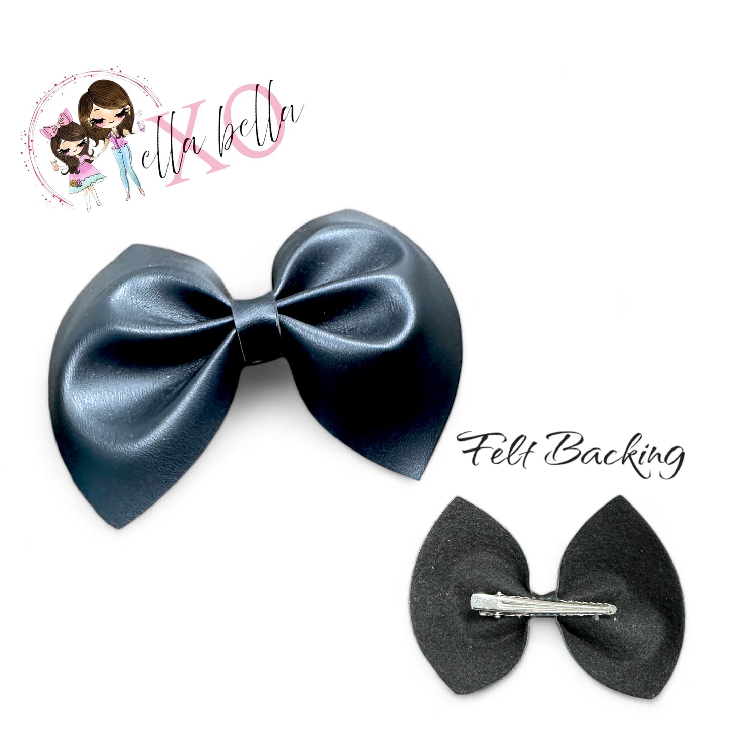 Black Faux Leather Bow