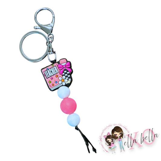 Teacher Pink Book & Pencil Charm/Keychain