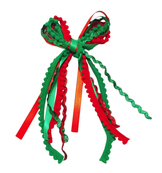 Green & Red Messy Ribbon Bow
