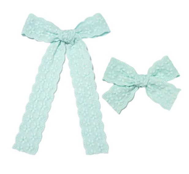 Aqua Embroidered Floral Hair Bow