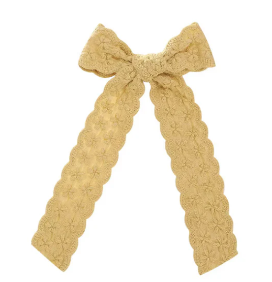 Golden Scalloped Long Tail Hair Bow