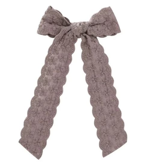 Muted Brown Scalloped Long Tail Hair Bow